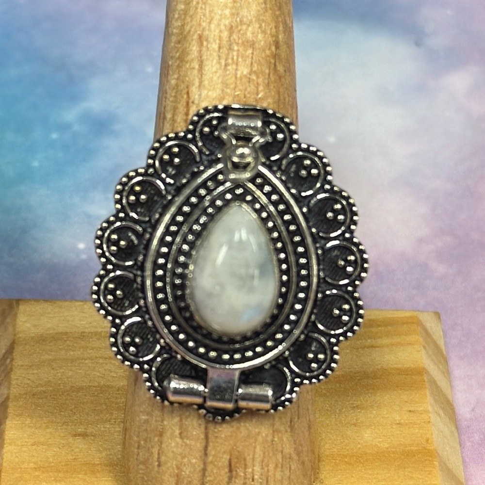 Moonstone Silver Poison Ring - image 1